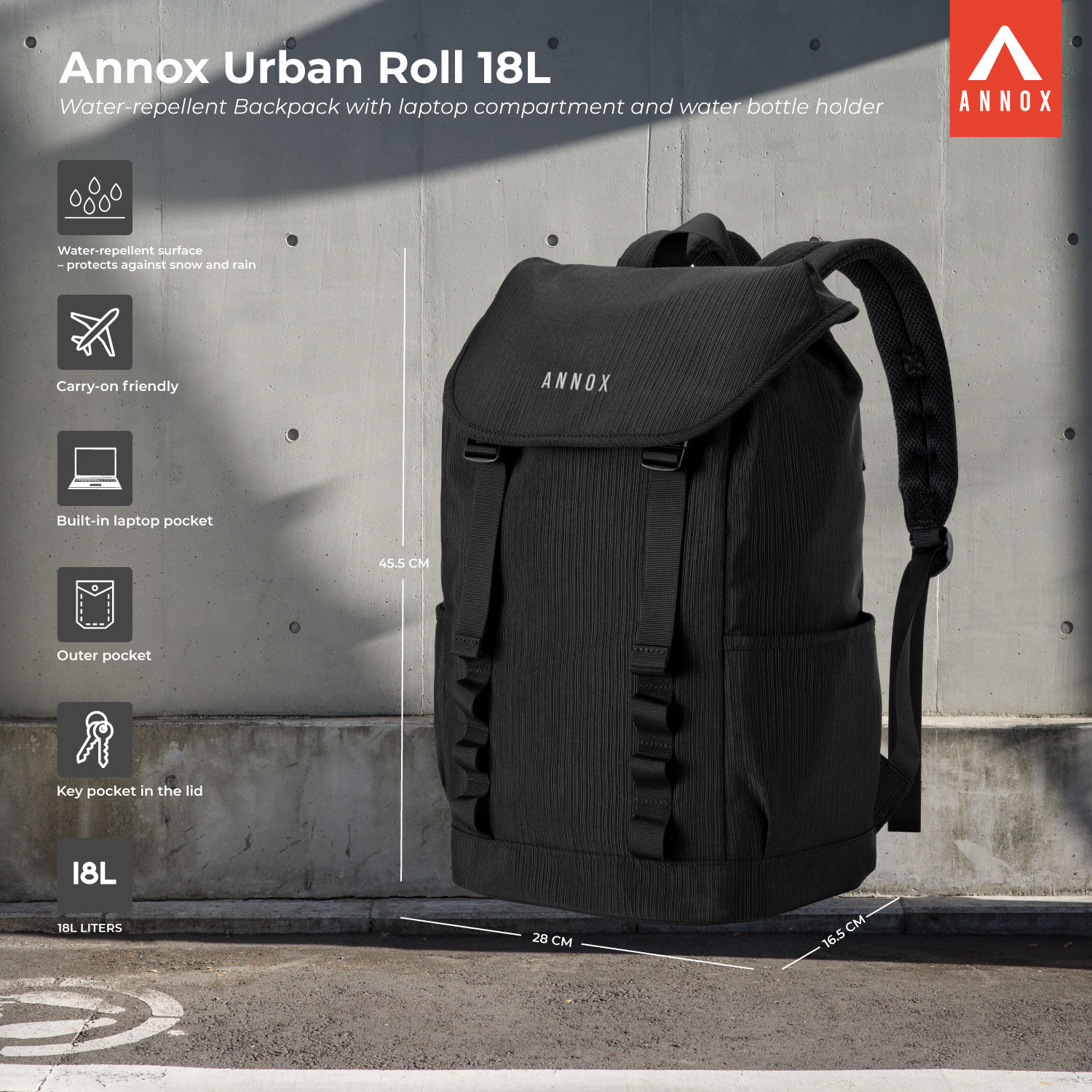 Annox Urban Roll 18L - Vodootporni Ruksak S Odjeljkom Za Laptop I Držačem Za Boce